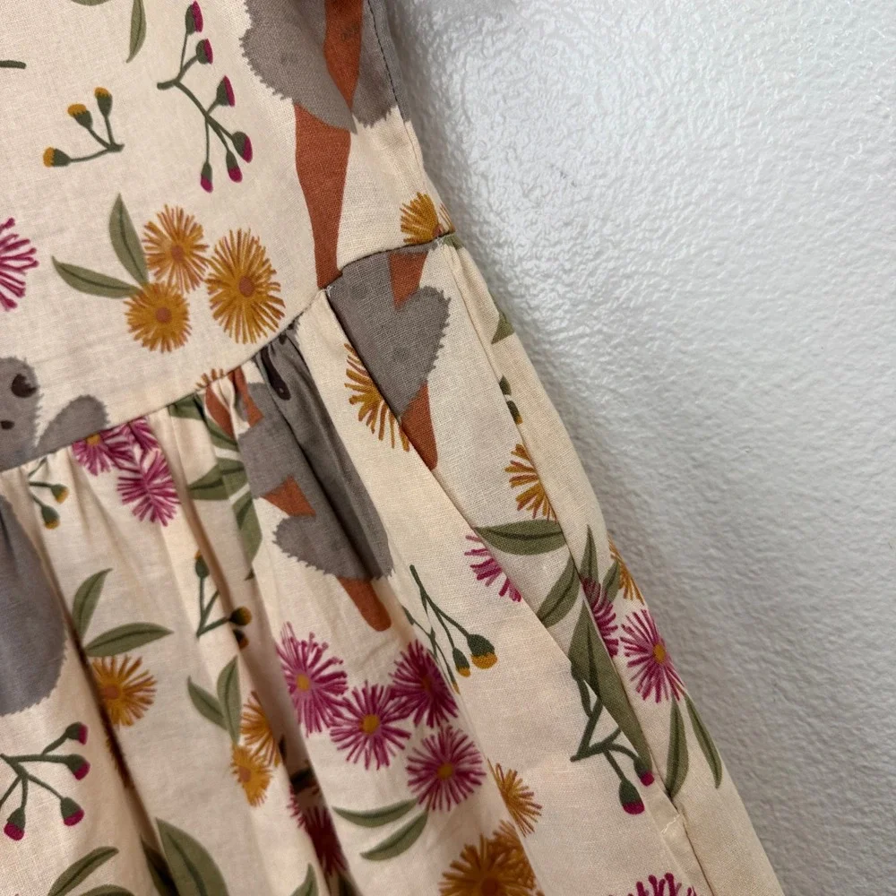 Princess Highway Linen Dress Womens 8 Peach Koala Floral Print Short Sleeve Boho - Picture 7 of 10